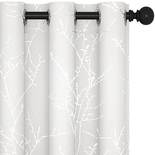 Living Room Curtains 72 Inches Long (Pure White/Tree Branch / 42"W x 72"L (Pack of 2))