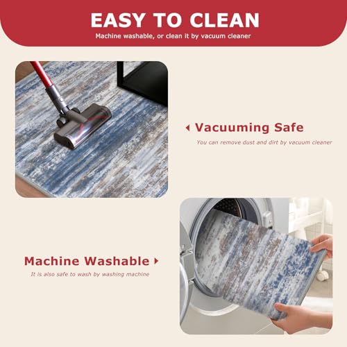 Modern Abstract 3x5 Large Entryway Rug Non (Blue Rust White / 3' x 5' (Rectangular))