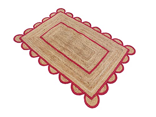 Scallop Pattern Jute Bohemian Area Rug (3'x5' (Rectangular) / Pink)