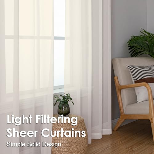 Cream Sheer Curtains 63 Inches Long 2 Panels (Cream / 42"W x 63"L (Pack of 2))