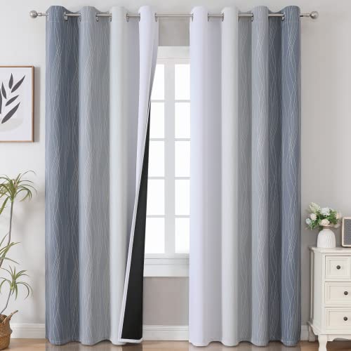 Grey and Greyish White Ombre Blackout Curtains for Living Room 84 Inch Long (Grey and Greyish White / 52"W x 84"L (Pack of 2))