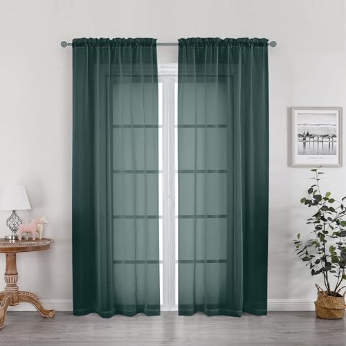Green Sheer Curtains 78 Inches Long for 2 Panels Set for Christmas (Hunter Green / 42"W x 78"L (Pack of 2))