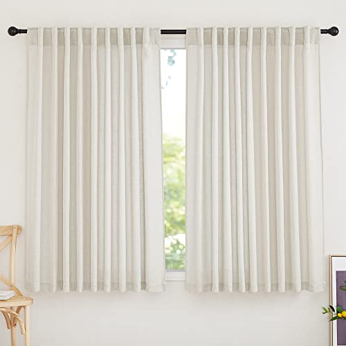 Extra Wide Sheer Curtains for Sliding Patio Door Large Window (Linen / 70"W x 63"L (Pack of 2))