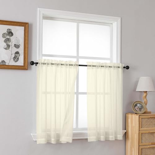 Cream Small Sheer Curtains 2 Panels Set (42"W x 36"L (Pack of 2) / Cream)