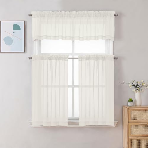 Ivory Sheer Curtains 30 inch Length 2 Panels (Ivory / 42"W x 30"L (Pack of 2))