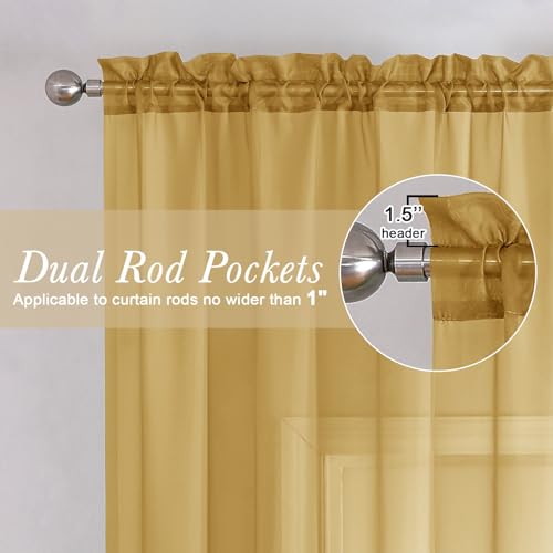 Gold Sheer Curtains 120 Inches Long 2 Panels Set (Gold / 59"W x 120"L (Pack of 2))