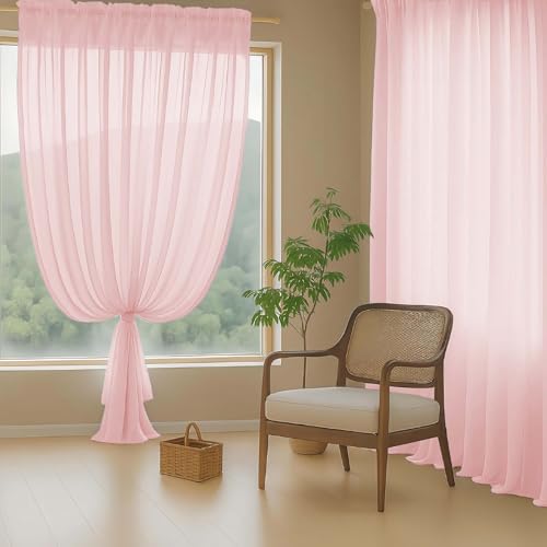 Blush Sheer Curtains 63 Inch Length 2 Panels (42"W x 63"L (Pack of 2) / Blush Pink)