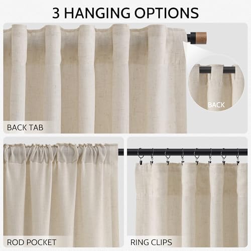 Extra Long 120 Inch Curtains for Living Room Cream Beige Linen Light Filtering Semi Sheer Curtain Back Tab Modern Farmhouse Decor Floor to Ceiling High Window for Bedroom 52x120 (52"W x 120"L (Pack of 2) / Cream Beige)