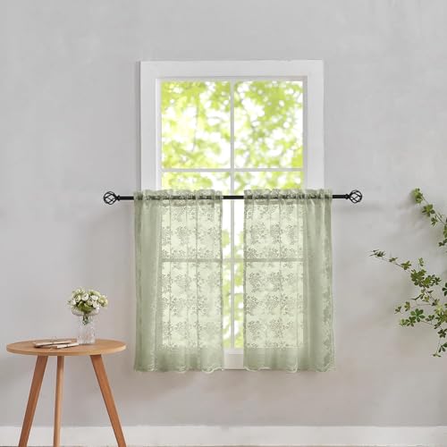 Vintage Lace Curtains 24 Inch Length (Sage Green / 26"W x 24"L (Pack of 2))