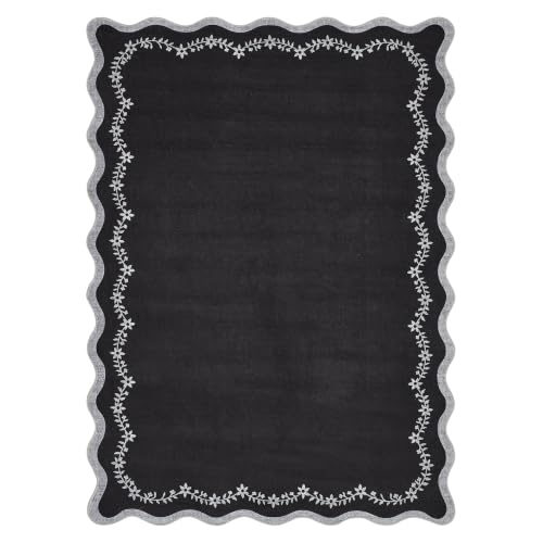 Scalloped Area Rugs 8x10 Large Black Washable Living Room Rug (Black / 8' x 10' (Rectangular))
