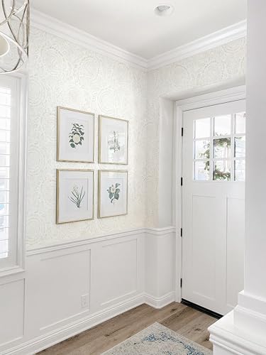 Boho Peel and Stick Wallpaper Modern Floral Wall Paper Neutral Beige Contact Paper Self Adhesive Removable Renter Friendly Wallpaper for Bedroom and Living Room Shelf Liner Vinyl 17.3'' x 385'' (Light Beige / 17.3" x 385")