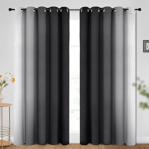 Ombre Black to Grey White Curtains for Living Room 70Wx84L (70"W x 84"L (Pack of 2) / Black)
