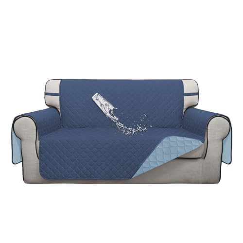 Double Protection 100% Waterproof Loveseat Covers for Living Room (Dark Blue/Light Blue / Loveseat Medium)