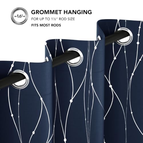 Living Room Curtains 84 Inches Long (Navy Blue/Wave Dots / 52"W x 84"L (Pack of 2))