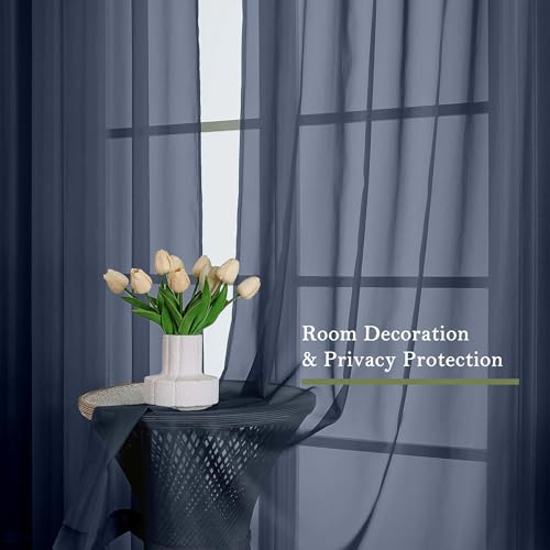 Navy Blue Sheer Curtains 120 Inches Long 2 Pcs (Navy Blue / 59"W x 120"L (Pack of 2))