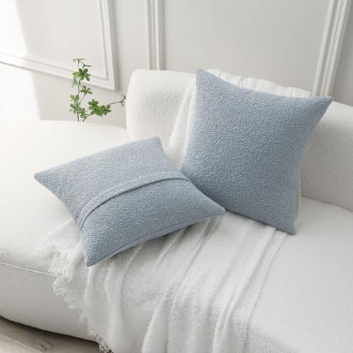 Pack of 2 Boucle Textured Throw Pillow Covers 18x18 Inch (Dusty Blue / 18" x 18" (Pack of 2))
