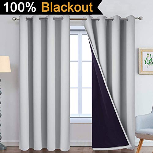 Light Grey 100% Blackout Curtains 96 Inches Long 52" Wide 2 Panel (52"W x 96"L (Pack of 2) / Light Grey)
