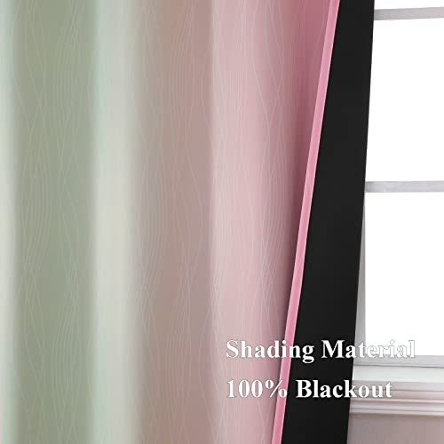 Sage Green and Pink Ombre Blackout Curtains for Bedroom (Sage and Pink / 52"W x 72"L (Pack of 2))