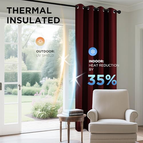 Blackout Curtains for Bedroom 72 Inch Drapes 2 Panels Burgundy (Burgundy Red / 42"W x 72"L (Pack of 2))