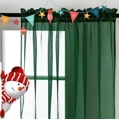 Foliage Green Sheer Curtains 4 Panels Rod Pocket Semi (Foliage Green / 52"W x 72"L (Pack of 4))