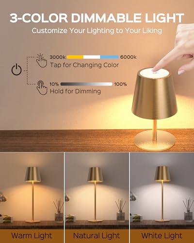 Cordless Table Lamps Rechargeable (1 Pack-Round Base / Gold)