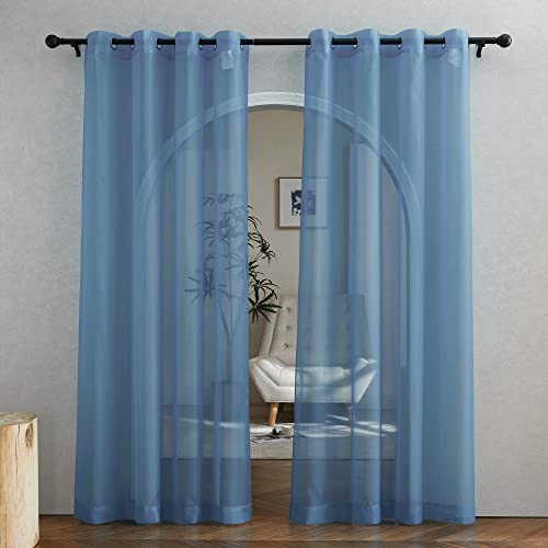 Voile Sheer Stone Blue Curtains 84 Inches Long (Stone Blue / 54"W x 84"L (Pack of 2))