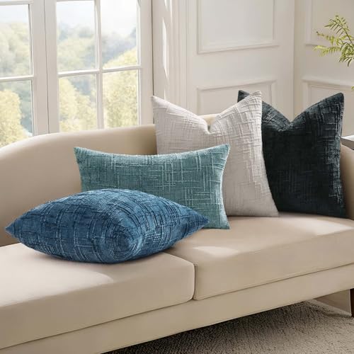 Textured Chenille Throw Pillow Covers 20x20 Set of 2 Navy Blue (Navy Blue / 20" x 20" (Pack of 2))