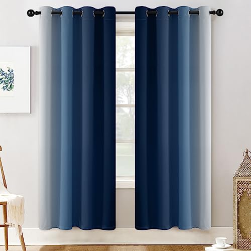Ombre Curtains Blue and Greyish White for Living Room (52"W x 72"L (Pack of 2) / Blue)