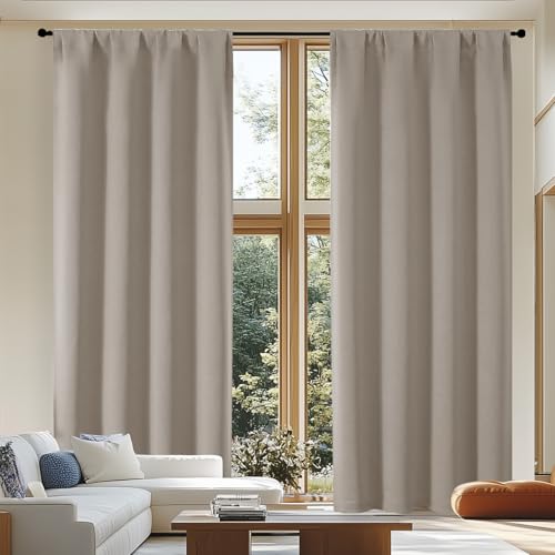 Ava Blackout Curtains for Patio 108 Inches Long 2 Panels Set (Stone / 50"W x 108"L (Pack of 2))