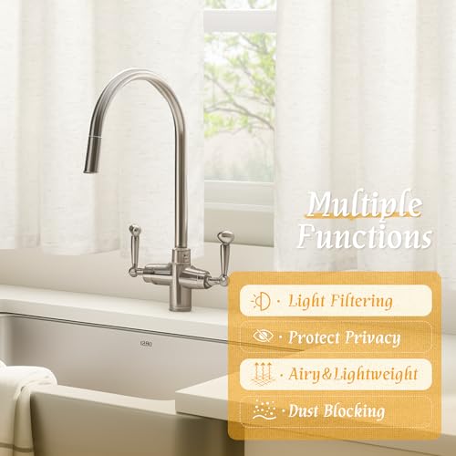 Semi Sheer Natural Linen Curtains 45 Inches Long for Bedroom 2 Panels (42"W x 45"L (Pack of 2) / Rod Pocket - Natural)