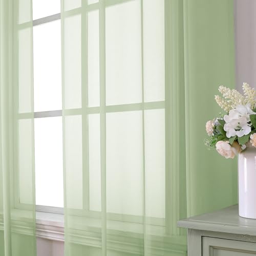Light Green Sheer Curtains 84 Inches Long 2 Panels Set for Living Room (42"W x 84"L (Pack of 2) / Light Green)
