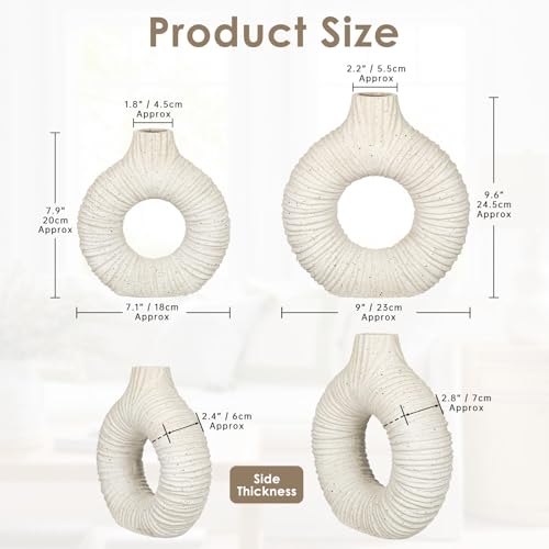 White Donut Vase with Stripes Texture for Home Office Decor (Long-Neck)