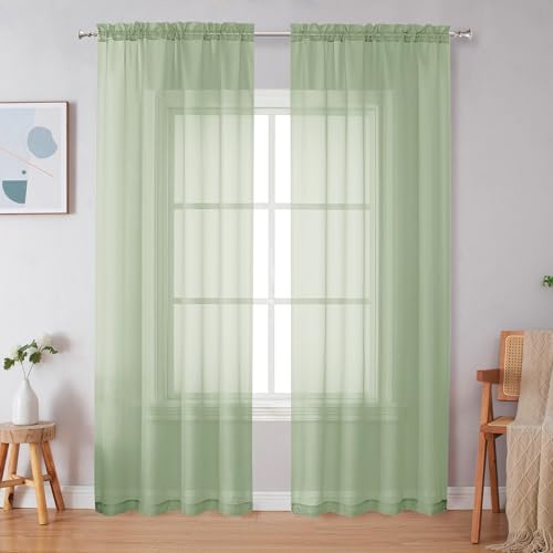Light Green Sheer Curtains 84 Inches Long 2 Panels (Light Green / 42"W x 84"L (Pack of 2))
