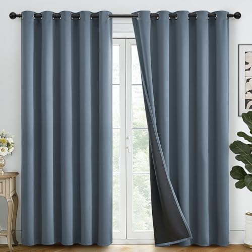 Stone Blue 100% Blackout Curtains Room Darkening Living Room 84L (Stone Blue / 62"W x 84"L (Pack of 2))