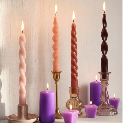 4 Pcs Twisted Taper Candles (Pure / 7.87 Inch / Purple)