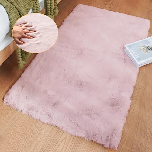 Pink Fuzzy Faux Washable Fluffy Fur Area Rugs for Living Room Cute Small Furry Rugs for Bedroom Kids Rug 2x3 Rug Girls Nursery Rug Rectange Rugs (2' x 3' (Rectangular) / Pink)