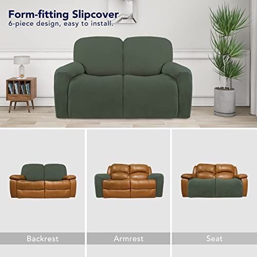 Super Stretch Loveseat Recliner Sofa Couch Cover with Pocket (Medium Recliner Loveseat / Grayish Green)