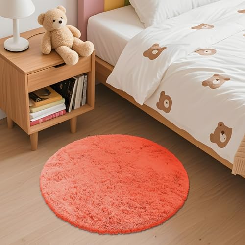 Coral Red Round Rugs for Bedroom (2 Ft Round / Coral Red)