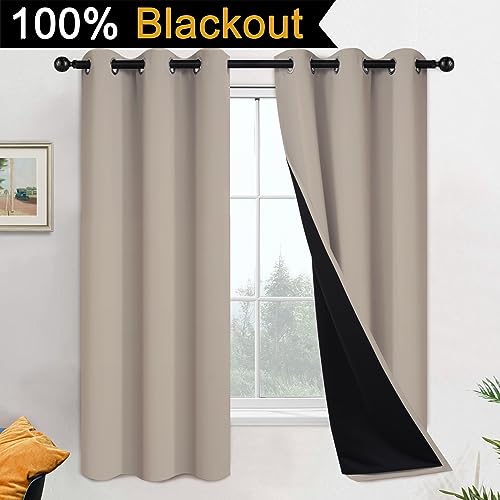 Natural Blackout Curtains 63 Inches Long for Bedroom 42" Wide 2 PCS (42"W x 63"L (Pack of 2) / Natural)