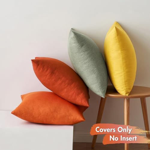 Pack of 4 Decorative Outdoor Throw Pillow Covers Linen Waterproof Pillow Covers Summer Farmhouse Cushion Cases for Patio Garden Tent Balcony Couch Sofa 16x16 Inch Rust Green (16" x 16" (Pack of 4) / Rust Green)