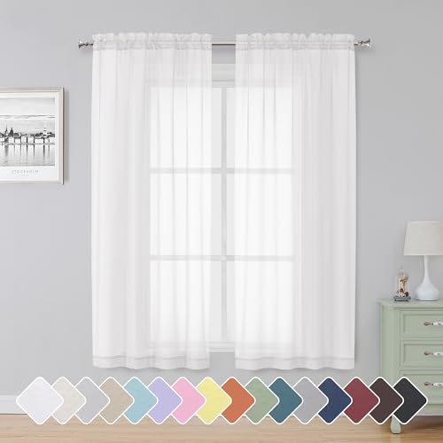 Sheer White Curtains 63 Inch Length 2 Panels (White / 42"W x 63"L (Pack of 2))