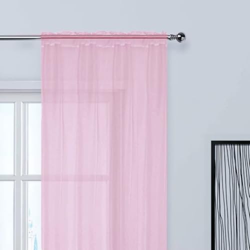 Sheer Voile Window Treatment Rod Pocket Curtain Panels for Kitchen Bedroom Living Room Drapes Sunlight Filtering Privacy Semi Home Decor Assorted (Light Pink / 52"W x 96"L (Pack of 2))