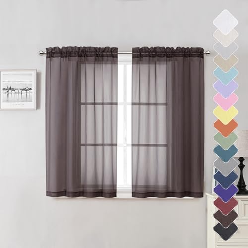 Sheer Curtains 45 Inch Length 2 Panels Set (Chocolate / 42"W x 45"L (Pack of 2))