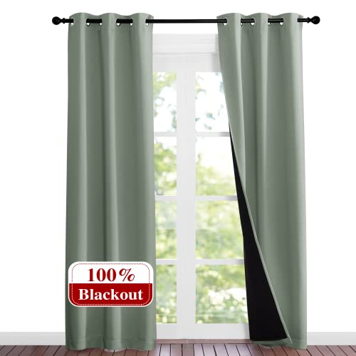 Greyish Green Blackout Curtains 84 inches Long (Greyish Green / 37"W x 84"L (Pack of 2))