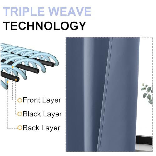 Ava Denim Blue Blackout Curtains for Bedroom 96 Inches Long 2 Panels (Denim Blue / 40"W x 96"L (Pack of 2))