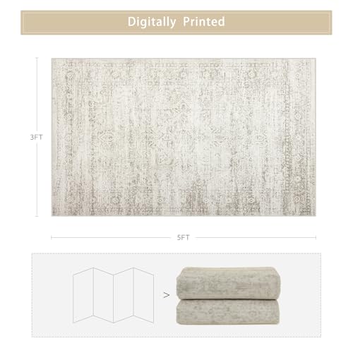 Washable Rugs 3x5 Area Rugs for Living Room (3' x 5' (Rectangular) / Beige-ivory-cream-brown-camel)