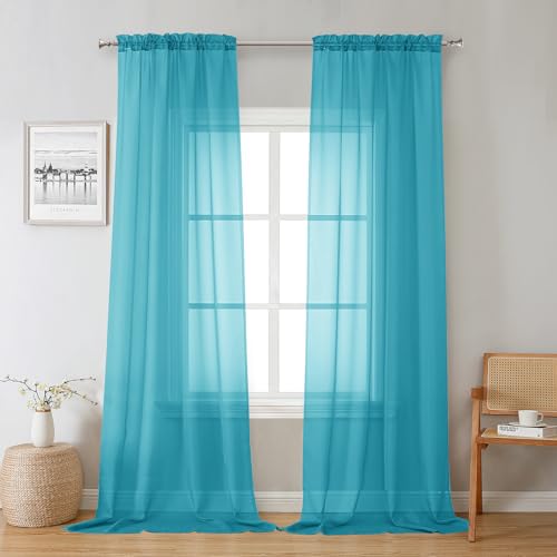 Turquoise Sheer Curtains 108 Inches Long (Turquoise / 42"W x 108"L (Pack of 2))