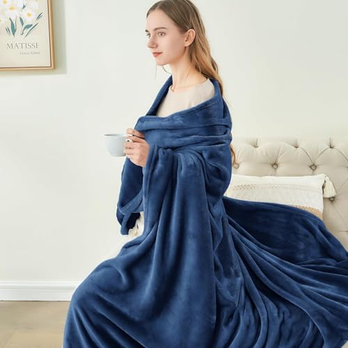 Fleece Blanket Soft Plush Full Bed Blanket Navy 84"x90" (Navy / Full(84"x90"))