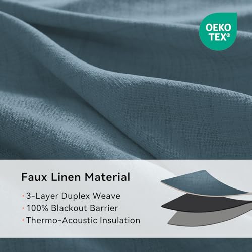100% Blackout Linen Curtains 90 Inch Long 2 Panels Set (Glacier | Stone Blue / 50"W x 90"L (Pack of 2))