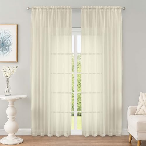 Cream Sheer Curtains 90 Inch Long 2 Panels for Living Room 59" Wide (Cream / 59"W x 90"L (Pack of 2))